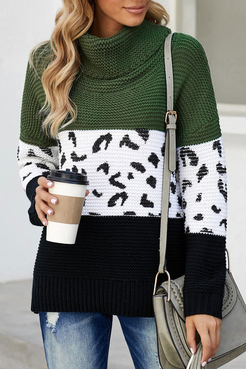 Turtleneck Splicing Chunky Knit Pullover Sweater